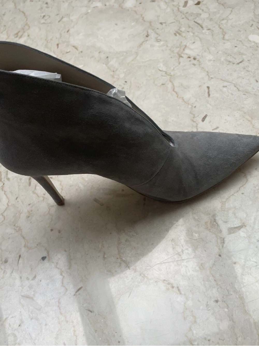 Karen Millen Black Suede Pointed Pump with Subtle Gold Trim